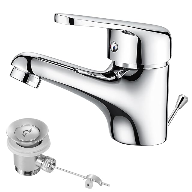 Auralum chrome basin mixer with a solid brass pop-up rod waste