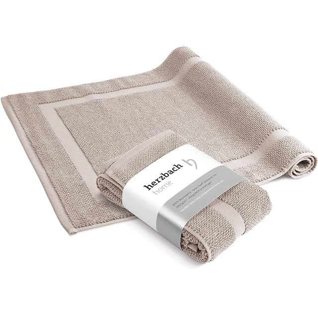 herzbach home sand grey cotton bath mats, two pack