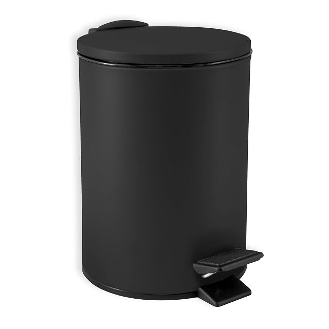 Spirella Swartz black stainless steel bathroom pedal bin