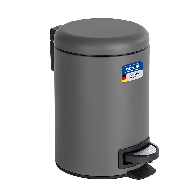 WENKO Leman matt grey steel bathroom pedal bin