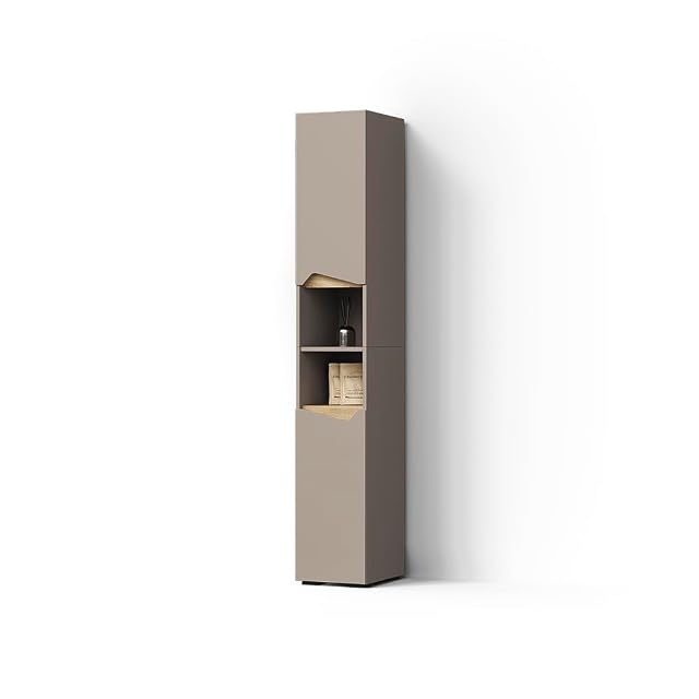 Livinity Timavo greige tall bathroom column with open and closed shelves