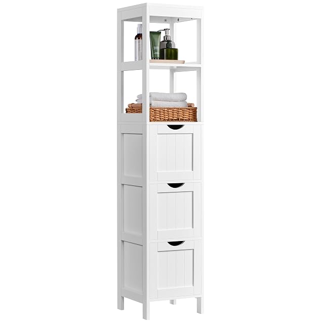 Yaheetech white tall bathroom storage column with drawers and open shelves