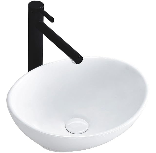 Rea small white oval ceramic countertop basin