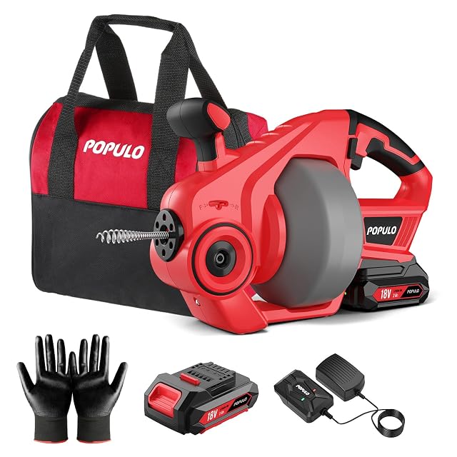 POPULO 18 V cordless drain cleaning machine with a drum