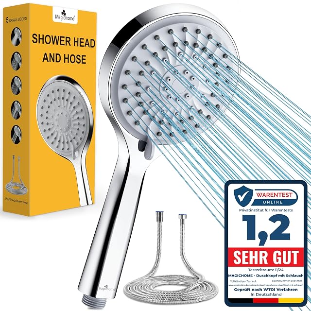 Magichome chrome five-mode hand shower with a stainless steel hose
