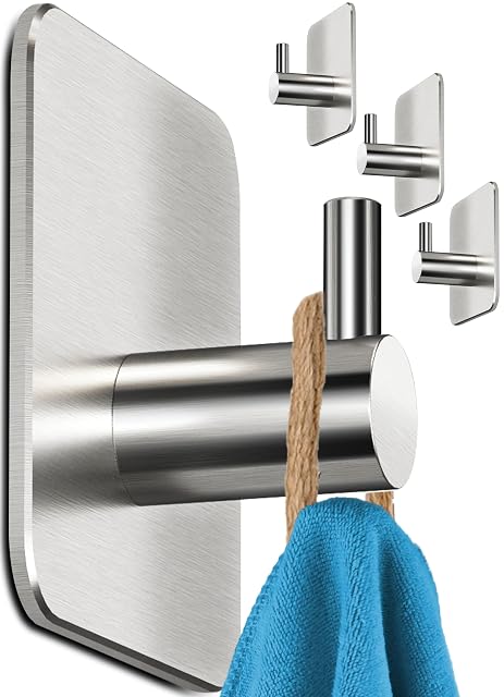 Menz four silver stainless steel adhesive towel hooks