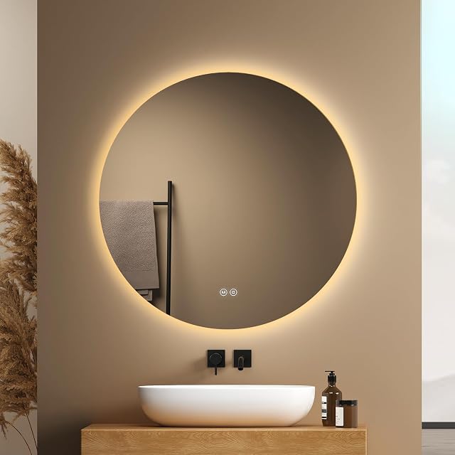 EMKE frameless round LED bathroom mirror, 80 cm