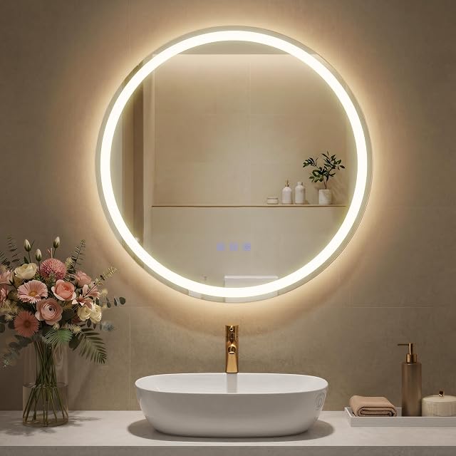 SONGMICS round LED bathroom mirror with backlighting