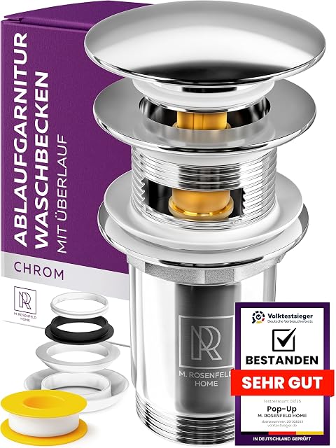 M. Rosenfeld Home chrome push-open basin waste with overflow