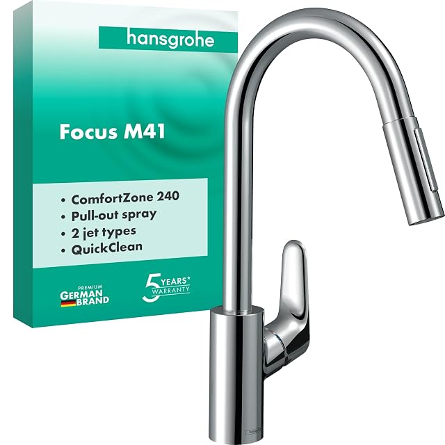hansgrohe Focus M41 chrome pull-out kitchen mixer