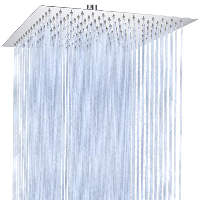 Auralum square stainless steel rain shower head in chrome