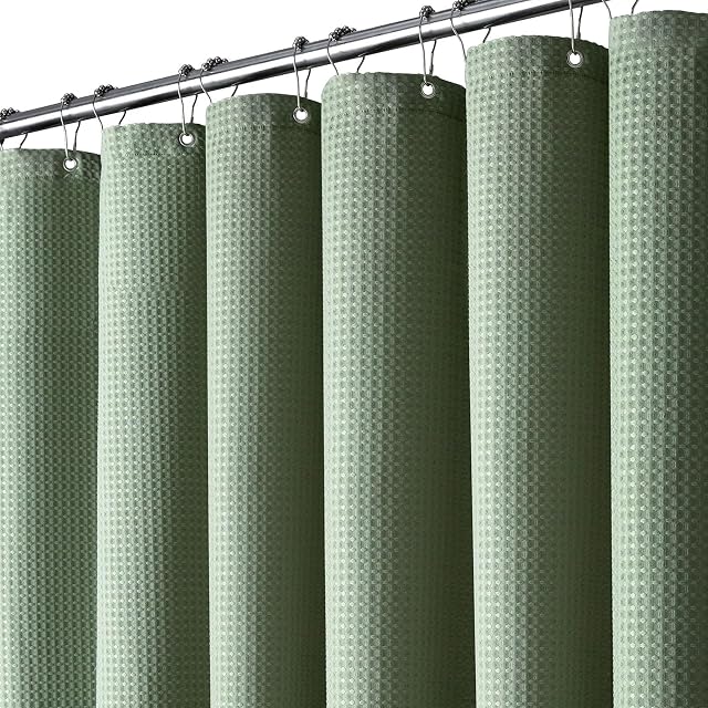 BTTN sage green waffle weave shower curtain