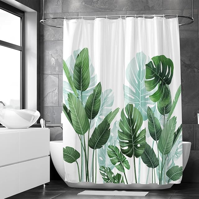 Loti Living green leaf print polyester shower curtain