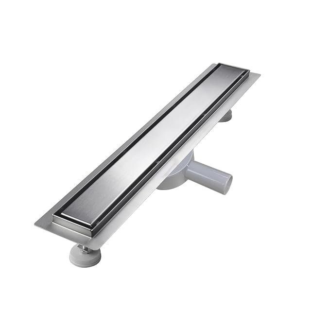 sunrik 90 cm stainless steel shower channel with a rotating trap