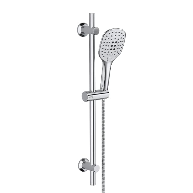 JOHO chrome stainless steel shower rail set with a three-mode hand shower