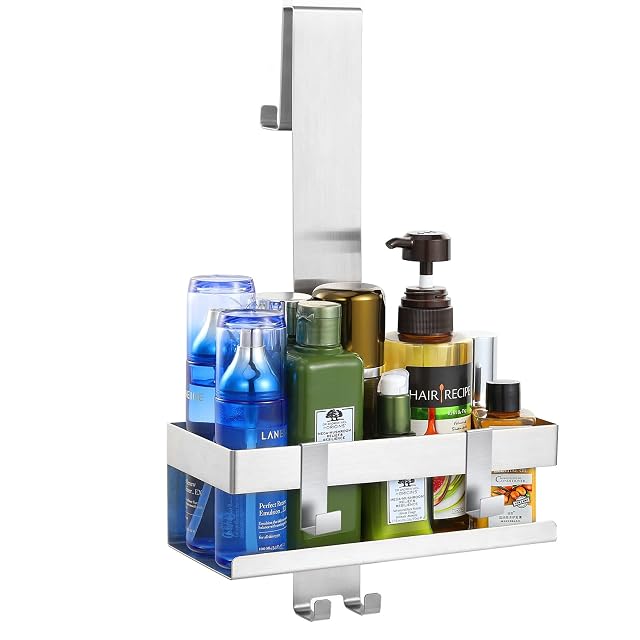 Emibele stainless steel hanging shower shelf with removable hooks