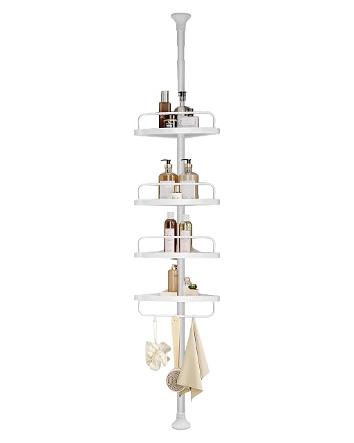 SONGMICS tension-pole corner shower shelf with four tiers