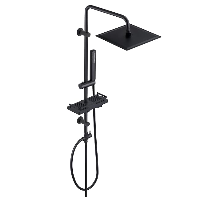 Görbach black stainless steel shower column with a square rain head