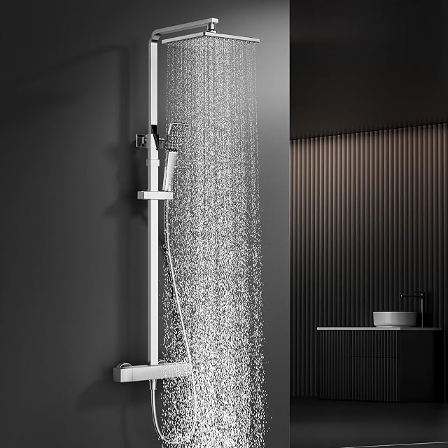 HOMELODY chrome shower column with a thermostatic mixer and square rain head