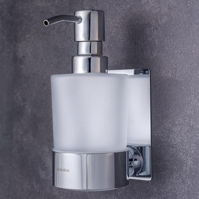 Dolvhin polished chrome adhesive wall soap dispenser with frosted glass