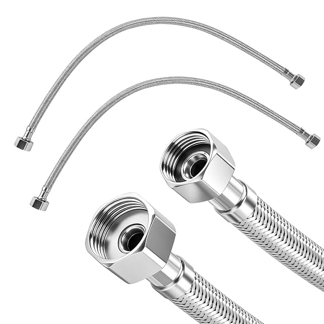 DELAESI pair of stainless braided supply hoses, 3/8 to 1/2 inch