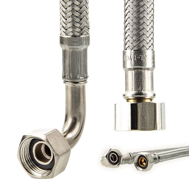 tecuro stainless braided flexible supply hose with a 90 degree bend