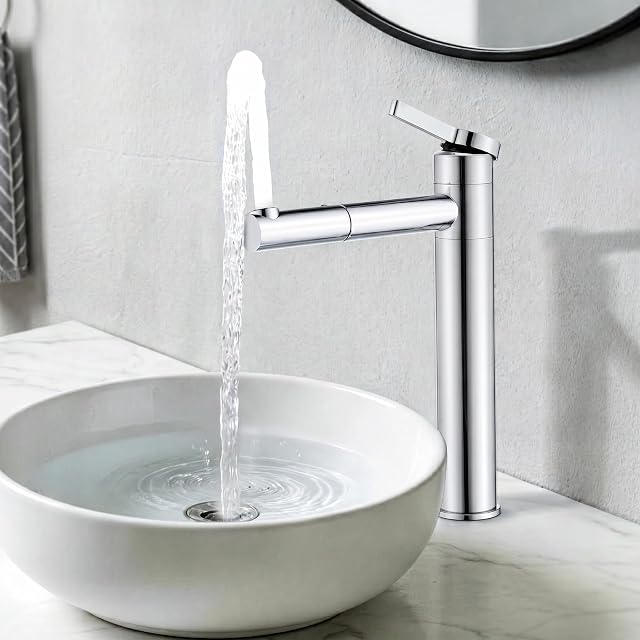 HOMELODY tall chrome basin mixer with a rotating spout and body
