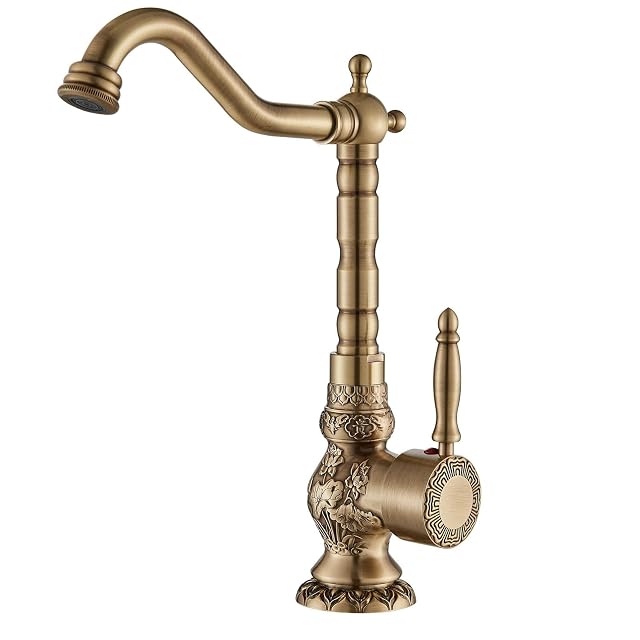 Suguword antique brass tall basin mixer with a swivelling spout
