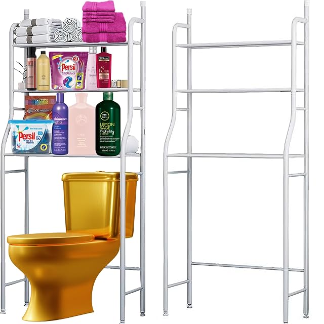 Retoo white over-toilet storage shelf with three tiers