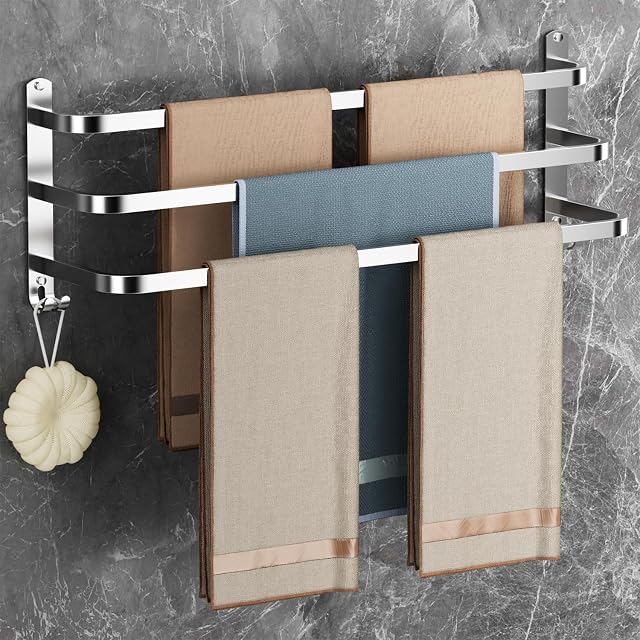 Ruhetfam silver three-bar towel rail with end hooks