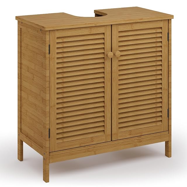 Xbro natural bamboo vanity unit with louvred doors