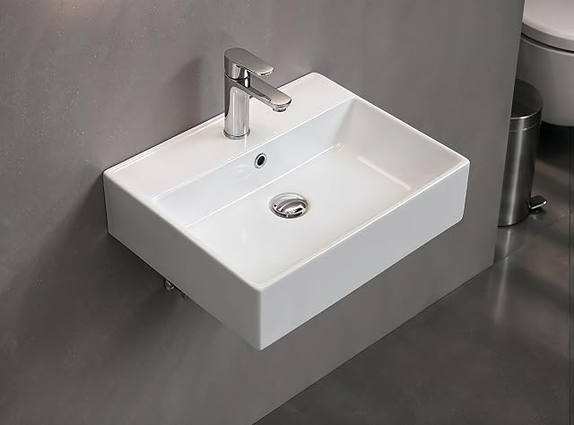 Aqua Bagno white square ceramic wall-mounted basin, 50 cm