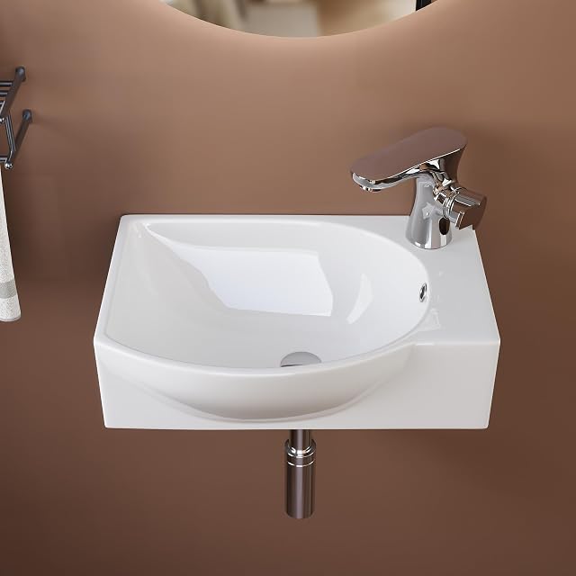 DeerValley small white wall-mounted ceramic basin with a right-hand tap hole