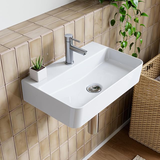HOROW white ceramic wall-mounted basin with rounded corners